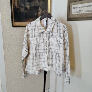 Gilli White and Black Plaid Snap Blazer Pockets